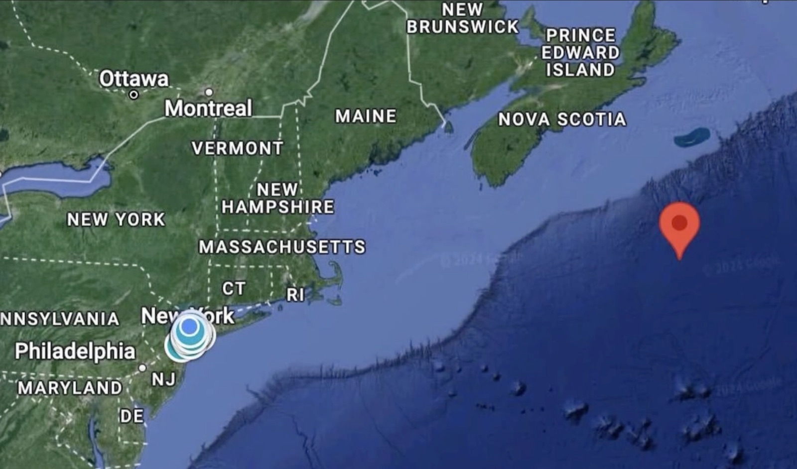Payload position over the Atlantic