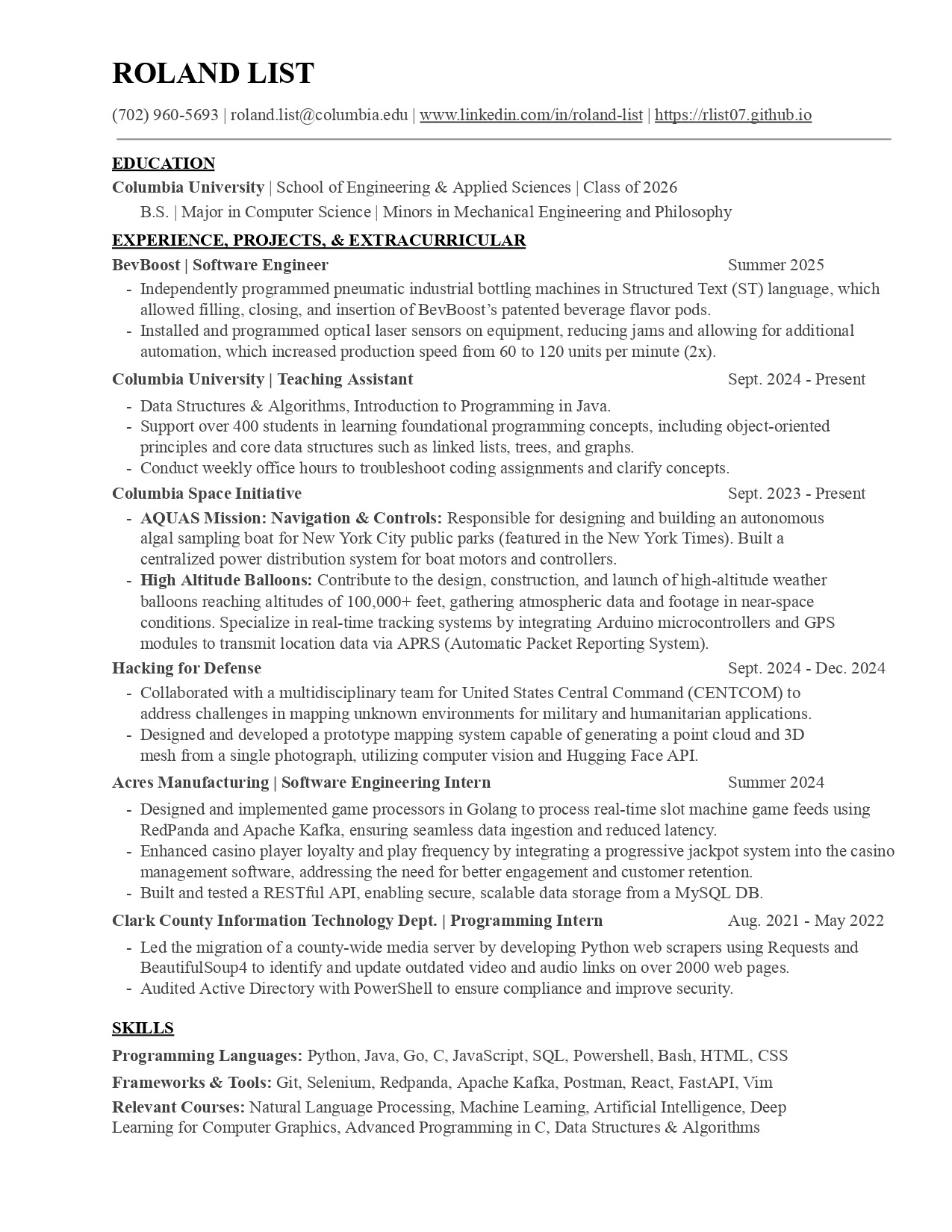 Resume of Roland List