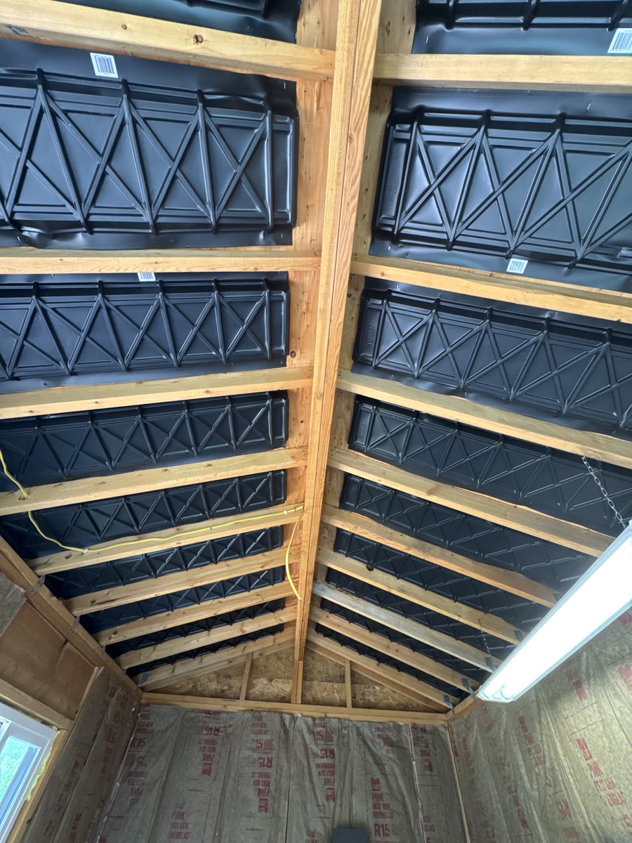 Baffles installed between the rafters