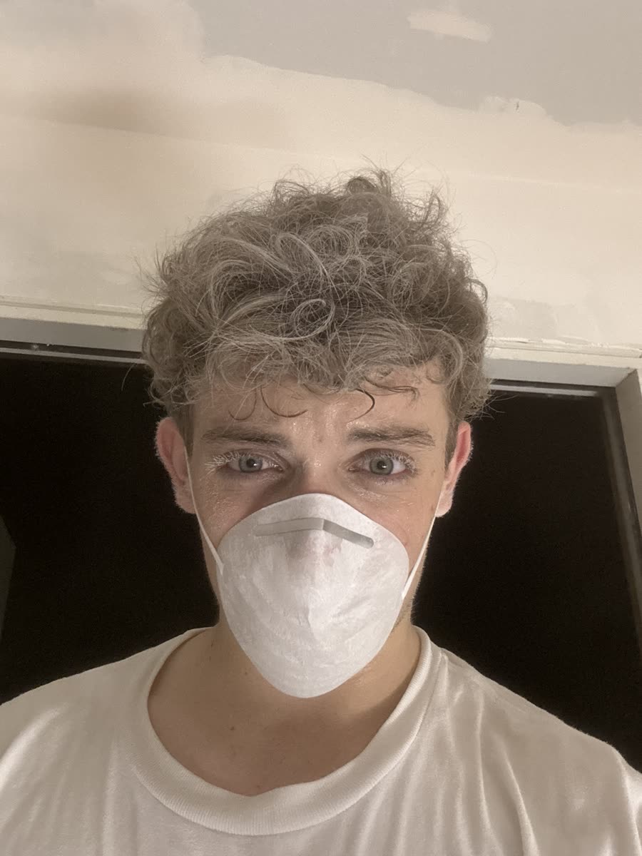 Wearing a dust mask